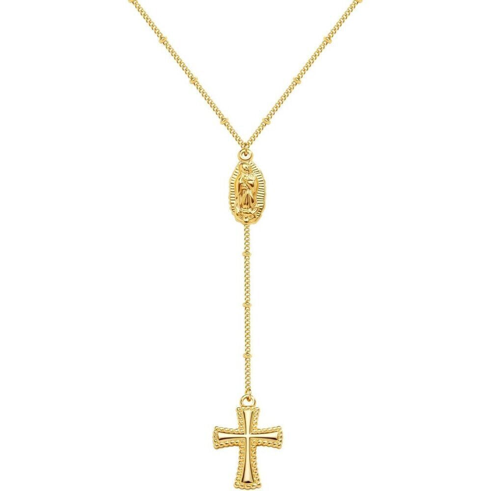 Women06- Virgin Mary Necklac14K Gold Silver Cross Necklace - Non Tarnish Jewelry